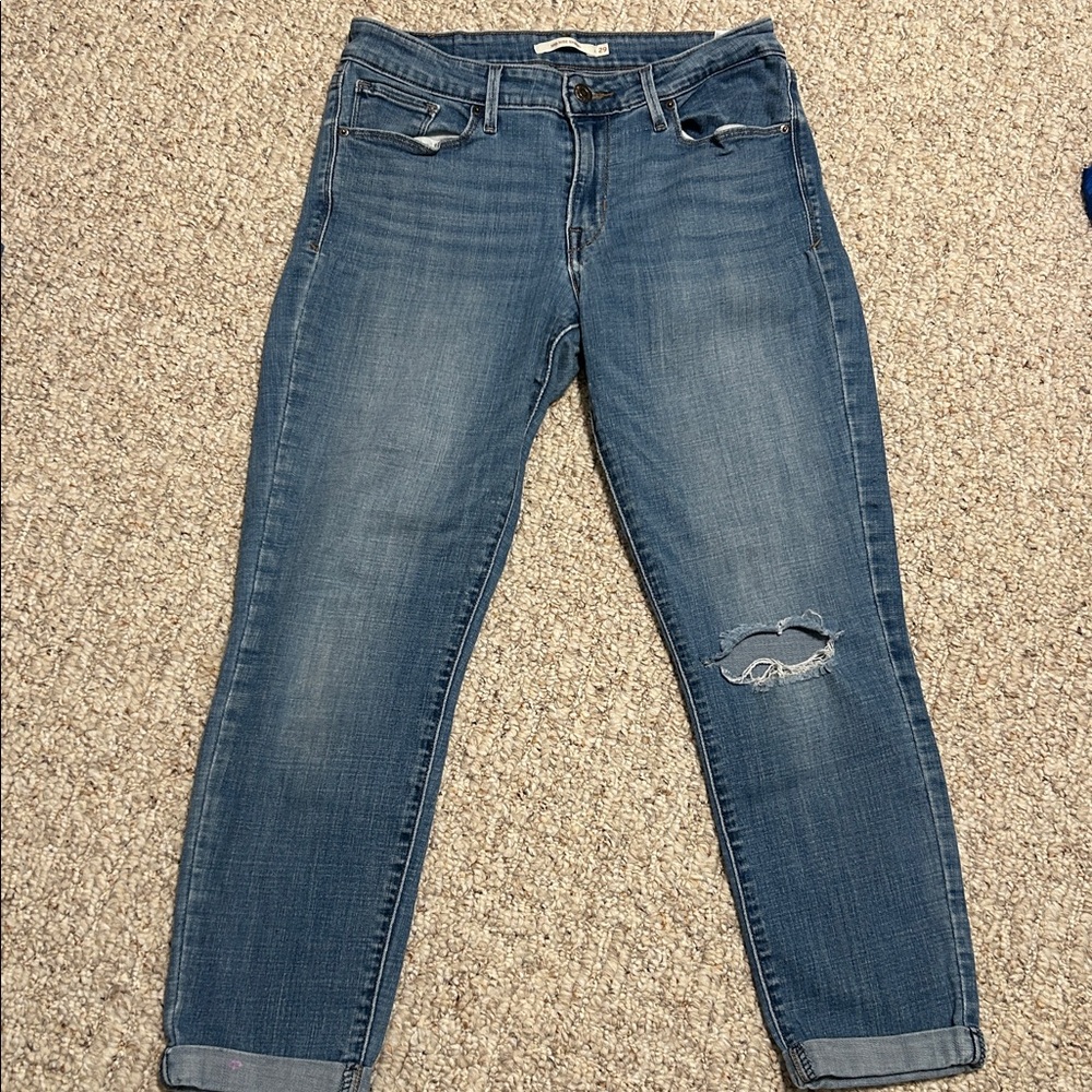 Levi's 711 Skinny Ankle Jeans Size 29 Distressed Cropped Medium Wash